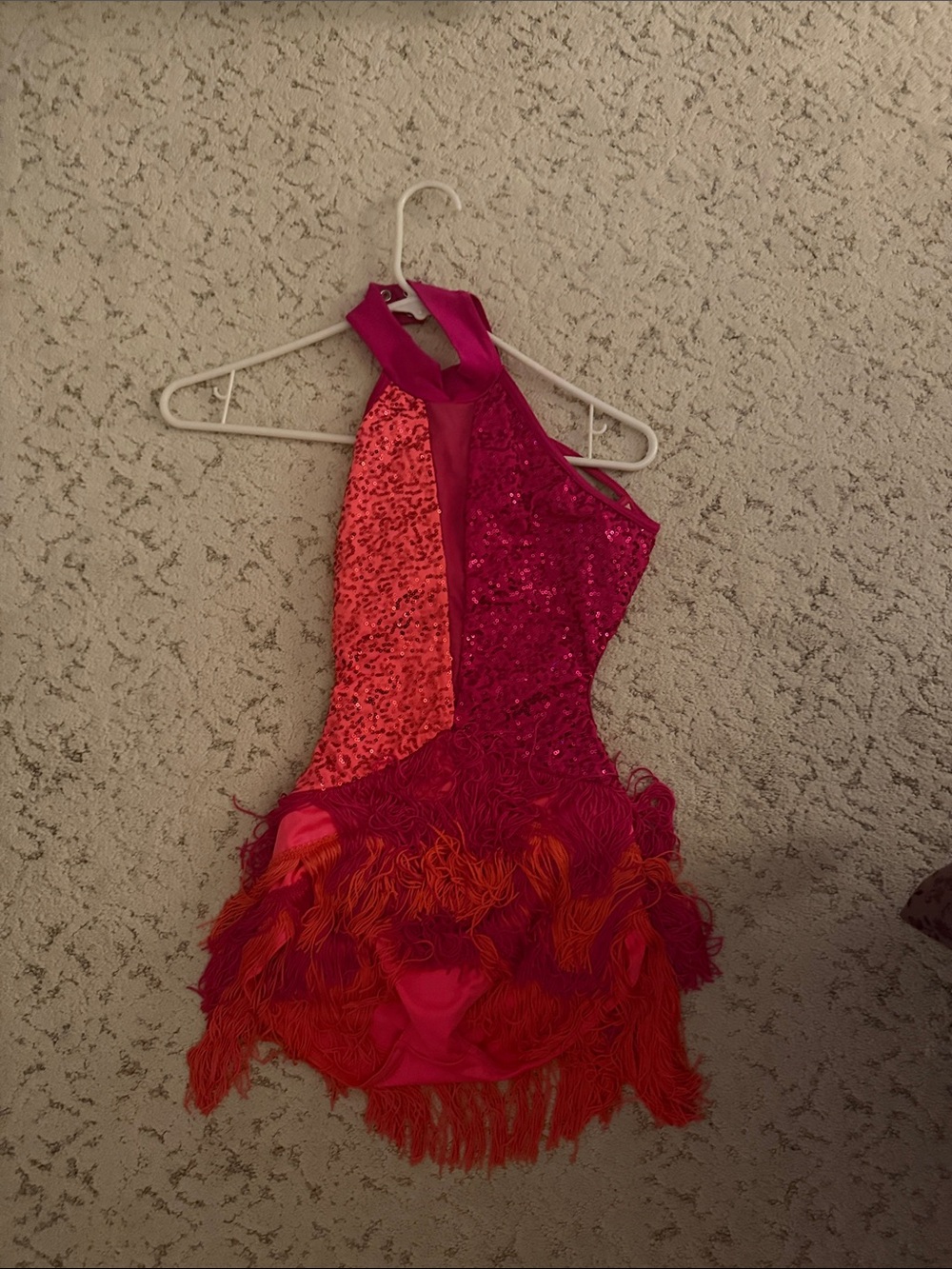Weissman Hot Pink and Coral Sequin Fringe Dance Costume
